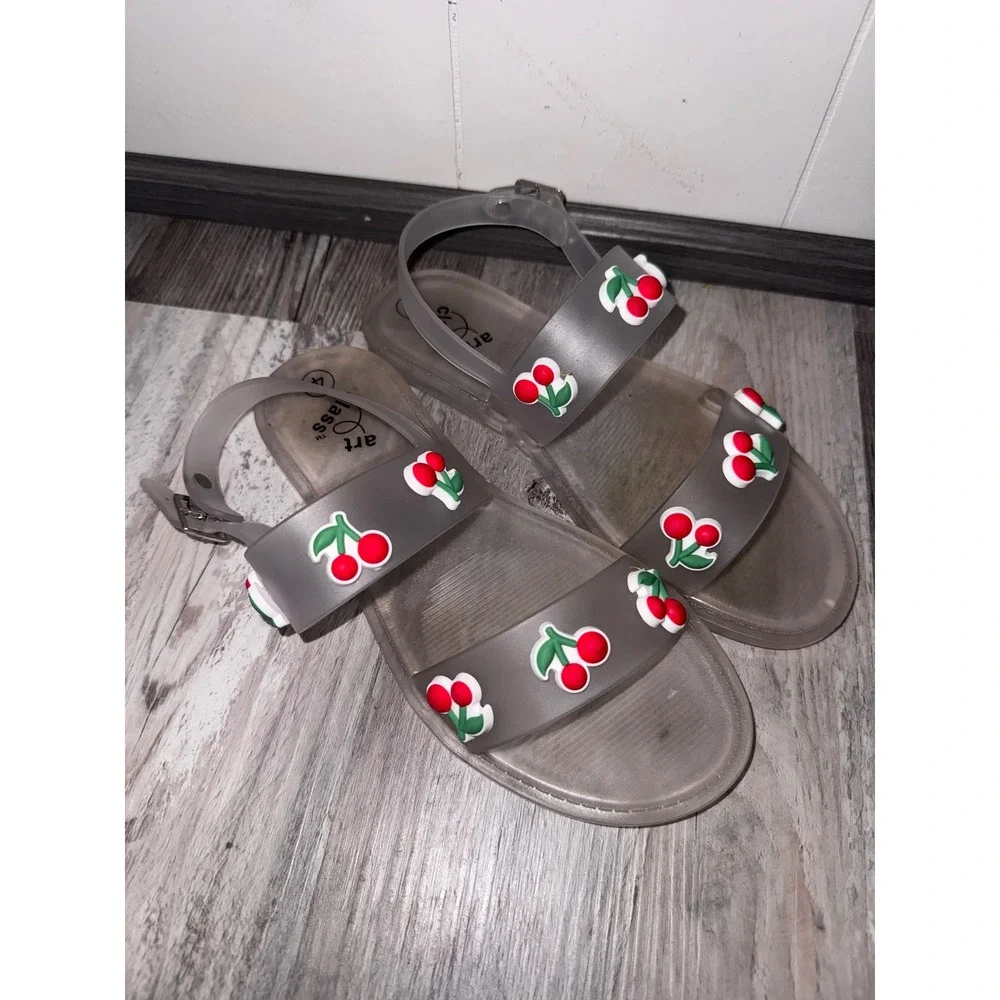 Art Class Girls Smoky Gray Jelly Sandals Cherry Charms Slingback Size 4